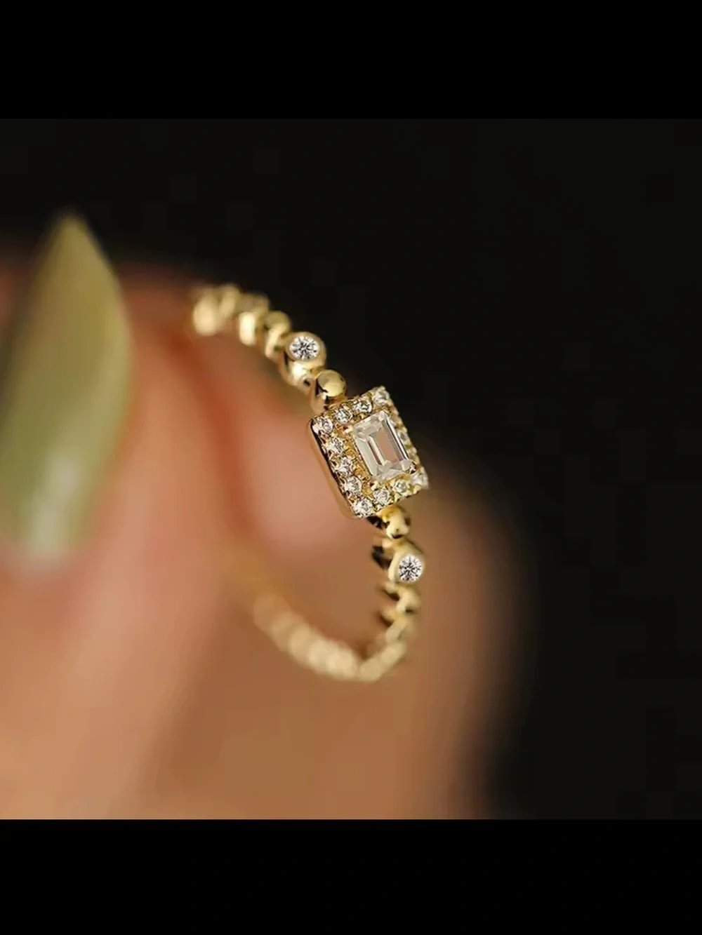 Gold Emerald-Cut Halo Stackable Ring - New Size 7/8